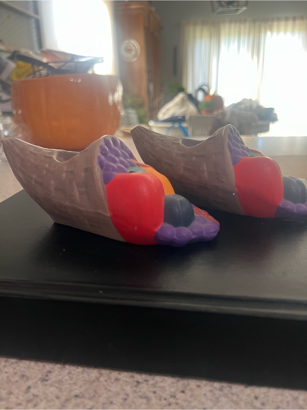 Ceramic cornucopia candle holders
